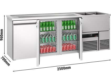 Barowy stół chłodniczy  PREMIUM - 2500x700mm - 3 drzwi