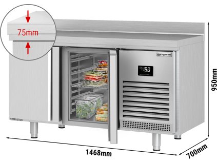 Stół mroźniczy PREMIUM PLUS - 1468x700 mm - z 2 drzwiami i panelem tylnym