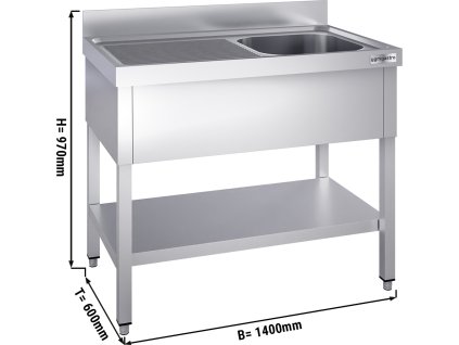 Stół zlewozmywakowy PREMIUM - 1400x600 mm - z półką dolną i 1 zlewem po prawej stronie