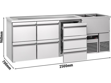 Barowy stół chłodniczy PREMIUM - 2500x700mm - 7 szuflad