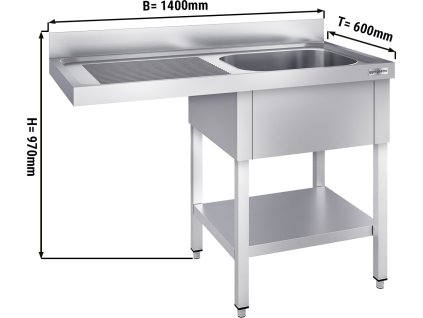 Stół zlewozmywakowy do zmywarki - 1400x600mm - z 1 zlewem po prawej stronie