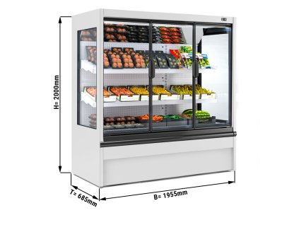 Półka chłodnicza naścienna- 1955 mm - 555 litrów - z oświetleniem LED, izolowanymi szklanymi drzwiami & 2 półkami