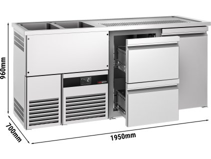 Barowy stół chłodniczy PREMIUM - 1950x700 mm - 1 drzwi & 2 szuflady