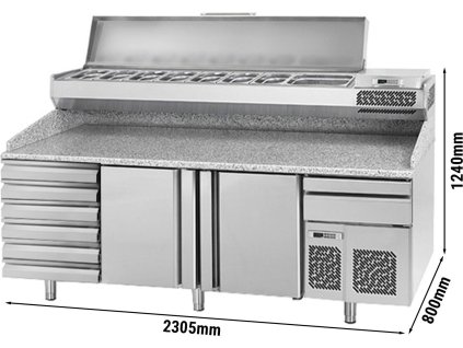 Stół chłodniczy do pizzy PREMIUM PLUS - 2305x800mm - z 2 drzwiami & 6 szufladami - włącznie z witryną chłodniczą nadstawną - 10x GN 1/3