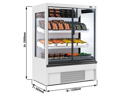 Półka chłodnicza naścienna - 1330 mm - 370 litrów - z oświetleniem LED, izolowanymi szklanymi drzwiami & 4 półkami