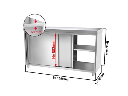 Szafka robocza ze stali nierdzewnej PREMIUM - z drzwiami po obu stronach		 - 1,6 m