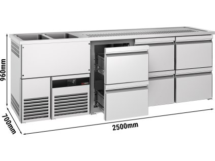 Barowy stół chłodniczy PREMIUM - 2500x700mm - 6 szuflad