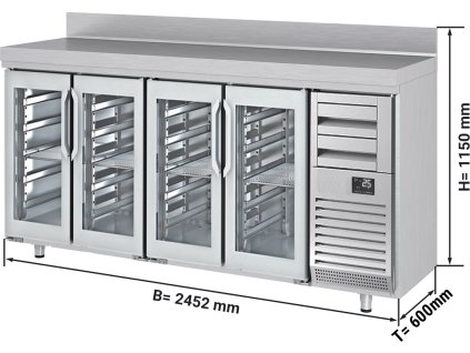 stół chłodniczy barowy na napoje PREMIUM PLUS - 2450x600 mm - z 4 szklanymi drzwiami, 2 szufladami & panelem tylnym