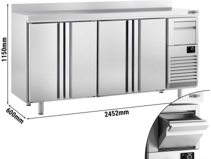 stół chłodniczy barowy na napoje PREMIUM PLUS - 2450x600mm - z 4 drzwiami, panelem tylnym & kołatką do kawy