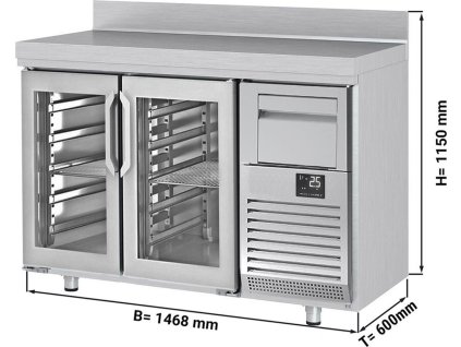 stół chłodniczy barowy na napoje PREMIUM PLUS - 1470x600mm - z 2 szklanymi drzwiami, panelem tylnym & kołatką do kawy