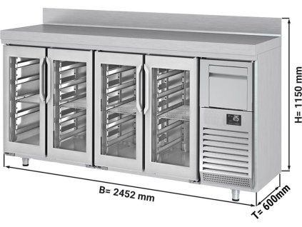stół chłodniczy barowy na napoje PREMIUM PLUS - 2450x600mm - z 4 szklanymi drzwiami, panelem tylnym & kołatką do kawy