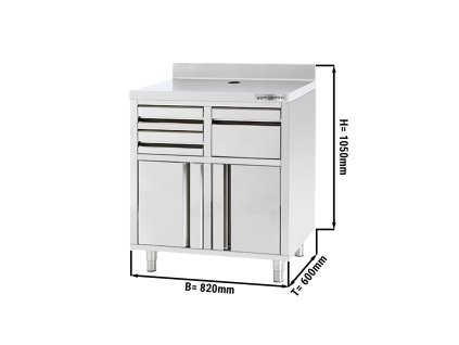 Szafka robocza - na ekspres do kawy - 800x600mm - z kołatką, 2 szufladami, 2 drzwiczkami & panelem tylnym