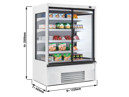 Półka chłodnicza naścienna - 1330 mm - 455 litrów - z oświetleniem LED, izolowanymi szklanymi drzwiami & 4 półkami