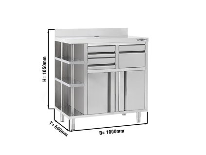 Szafka robocza - na ekspres do kawy - 1000x600 mm - z kołatką, 2 szufladami, 2 drzwiczkami & panelem tylnym