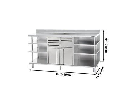 Szafka robocza - na ekspres do kawy - 2500x600 mm - z kołatką, 2 szufladami, 2 drzwiczkami & panelem tylnym