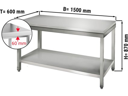Stół roboczy ECO ze stali nierdzewnej - 1500x600 mm - z półką dolną bez panelu tylnego