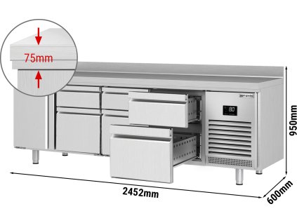 Witryna chłodnicza PREMIUM PLUS - 2452x600 mm - z 1 drzwiami i 6 szufladami & panelem tylnym