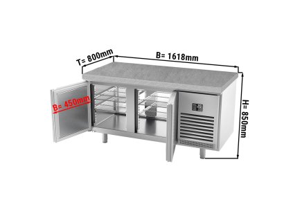 Stół chłodniczy piekarniczy Premium PLUS - 1618x800 mm - z drzwiami po obu stronach	 i granitowym blatem roboczym