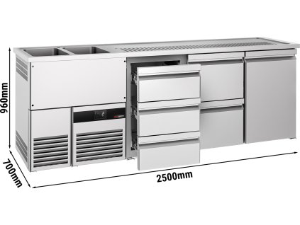 Barowy stół chłodniczy PREMIUM - 2500x700mm - 1 drzwi & 5 szuflad