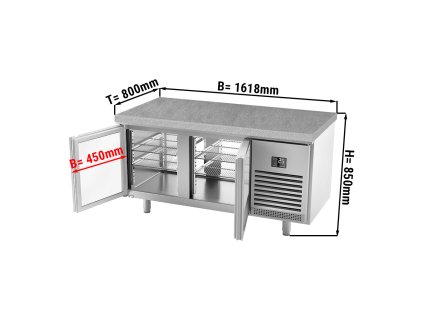 Stół chłodniczy piekarniczy Premium PLUS - 1618x800 mm - z drzwiami po obu stronach		 i granitowym blatem roboczym