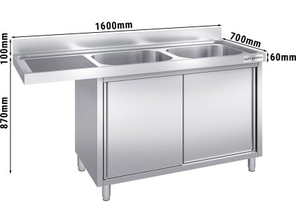 Szafka zlewozmywakowa do zmywarki - 1600x700 mm - z 2 zlewami po prawej stronie