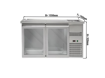 Barowy stół chłodniczy Premium PLUS - 1550x700mm - 2 szklane drzwi