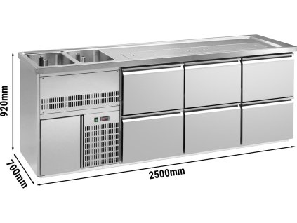 Barowy stół chłodniczy Premium PLUS - 2500x700mm - 6 szuflad