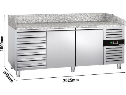 Stół chłodniczy do pizzy ECO - 2000x800mm - z 2 drzwiami i 7 szufladami