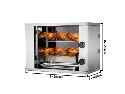Elektryczny mini grill do kurczaka - 4,4 kW - z 2 szpikulcami	dla maksymalnie 6 kurczaków
