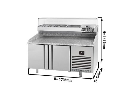 Stół chłodniczy do pizzy PREMIUM PLUS - 1783x800mm - z 2 drzwiami - włącznie z witryną chłodniczą nadstawną- 6x GN 1/3