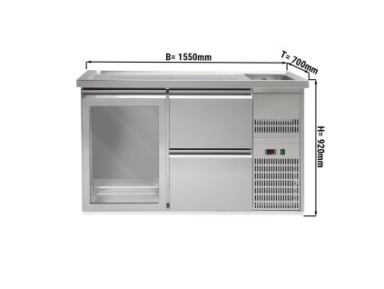 Barowy stół chłodniczy PREMIUM PLUS - 1550x700 mm - 1 szklane drzwi & 2 szuflady