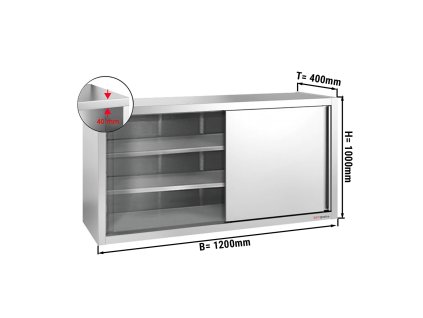 Szafka ścienna PREMIUM ze stali nierdzewnej - 1200x400 mm - z drzwiami przesuwnymi - 1000 mm wysokości
