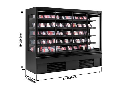 Półka chłodnicza naścienna - 2580 mm - 1408 litrów - z oświetleniem LED, izolowanymi szklanymi drzwiami & 4 półkami