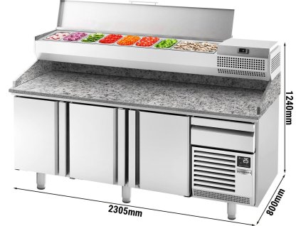 Stół chłodniczy do pizzy PREMIUM PLUS - 2305x800mm - z 3 drzwiami - włącznie z witryną chłodniczą nadstawną - 10x GN 1/3