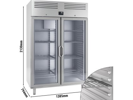 Chłodziarka   ze stali nierdzewnej PREMIUM PLUS - GN 2/1 - 1240 litrów - z 2 szklanymi drzwiami
