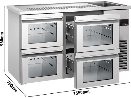 Barowy stół chłodniczy PREMIUM - 1550x700 mm - 4 szklane szuflady