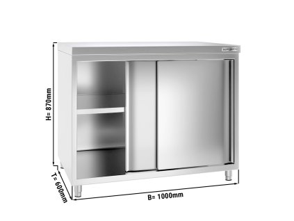 Szafka robocza PREMIUM ze stali nierdzewnej - 1000x600 mm - z drzwiami przesuwnymi bez panelu tylnego