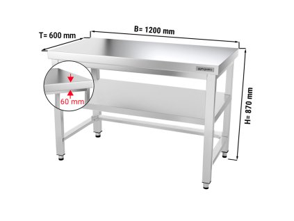 Stół roboczy PREMIUM ze stali nierdzewnej - 1200x600 mm - z dolną półką & wspornikiem
