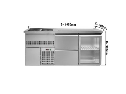 Barowy stół chłodniczy  PREMIUM PLUS - 1950x700 mm - 1 szklane drzwi & 2 szuflady