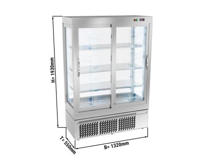 Witryna panoramiczna - 855 litrów - 1320 mm - 3 półki - srebrna