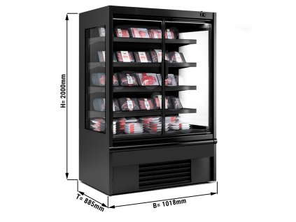 Półka chłodnicza naścienna -  1020 mm - 602 litry - z oświetleniem LED, izolowanymi szklanymi drzwiami & 4 półkami