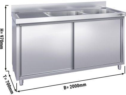 Szafka pod zlewozmywak PREMIUM - 2000x700 mm - z 2 zlewami po prawej stronie