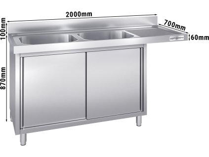 Szafka zlewozmywakowa do zmywarki - 2000x700 mm - z 2 zlewami po lewej stronie