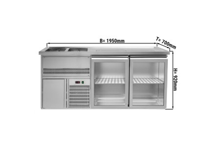 Barowy stół chłodniczy  PREMIUM PLUS - 1950x700mm - 2 szklane drzwi