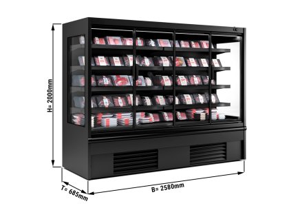 Półka chłodnicza naścienna - 2580 mm - 910 litrów - z oświetleniem LED, izolowanymi szklanymi drzwiami & 4 półkami