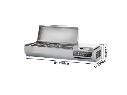 Witryna chłodnicza nadstawna PREMIUM PLUS - 1328x353mm - 5x GN 1/4