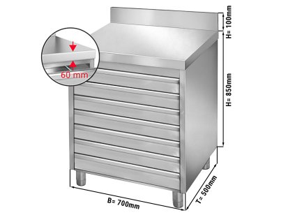Szafka szufladowa PREMIUM z 7 szufladami na kulki z ciasta do pizzy & panelem tylnym - 700x500mm