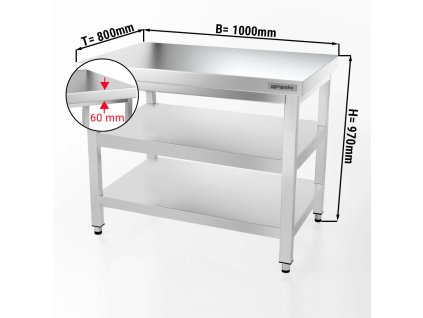 Stół roboczy PREMIUM ze stali nierdzewnej - 1000x800 mm - z półką dolną i półką pośrednią