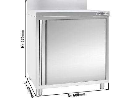 Szafka robocza PREMIUM ze stali nierdzewnej - 600x600 mm - z drzwiami skrzydłowymi & panelem tylnym