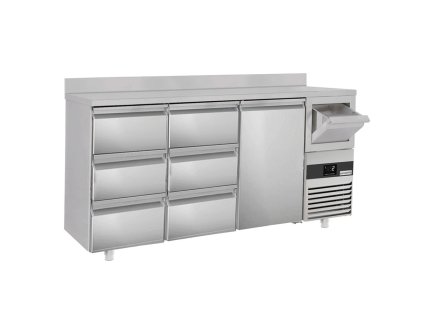 Stół chłodniczy PREMIUM do baru i napojów - 2130x600 mm - 1 drzwi, 6 szuflad, podstawka i kołatka do kawy